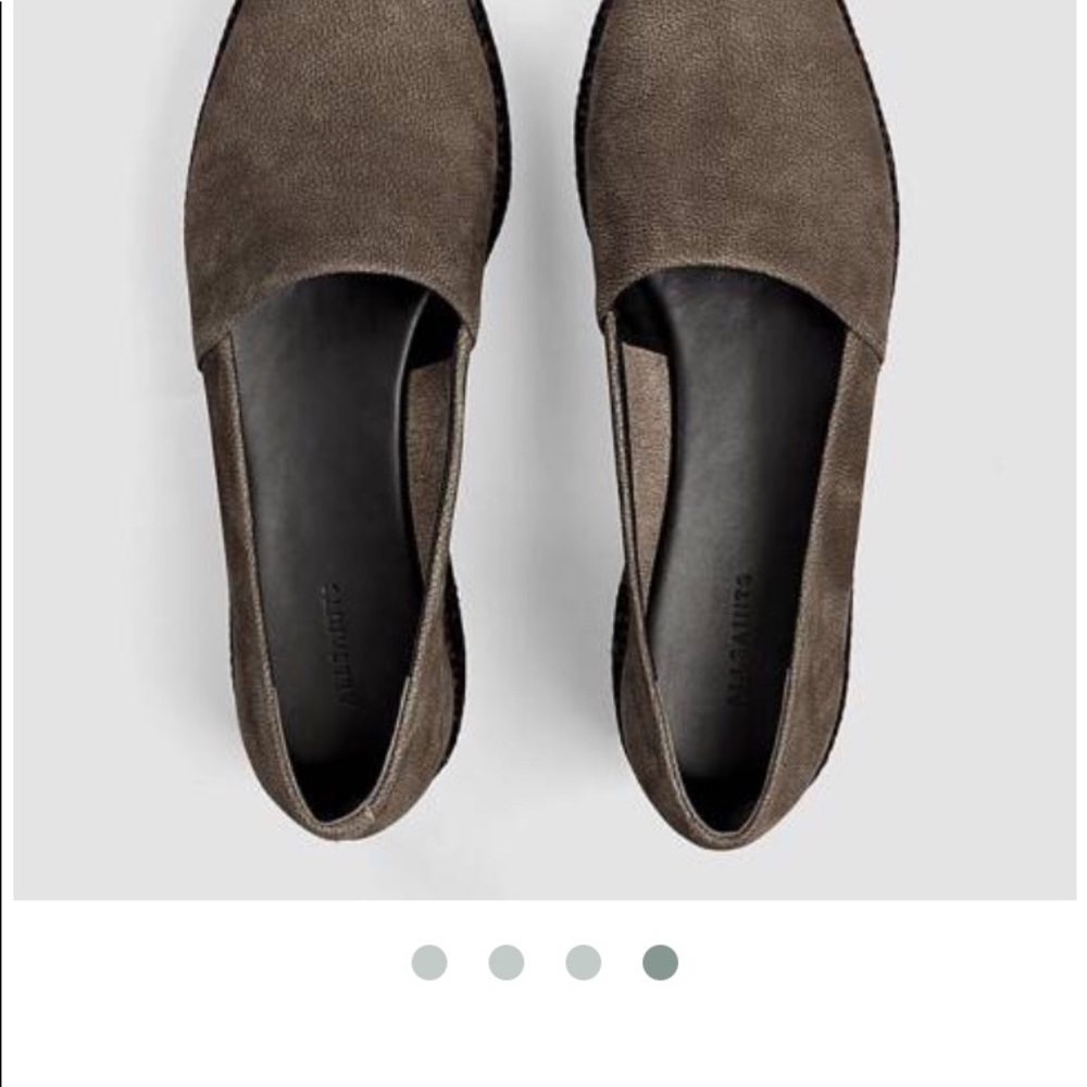 Allsaints dark khaki green leather espadrille